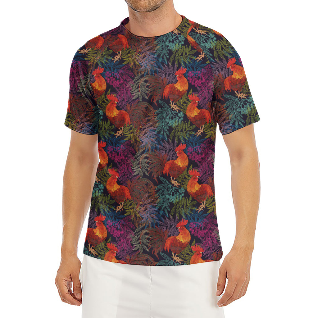 Rooster And Rowan Pattern Print Men's Short Sleeve Rash Guard