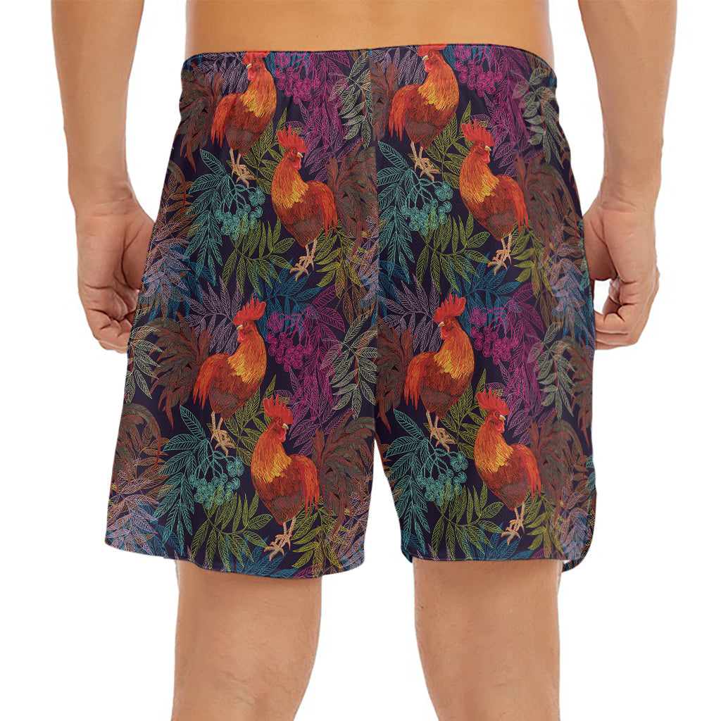 Rooster And Rowan Pattern Print Men's Split Running Shorts