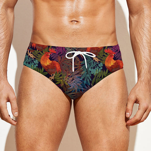 Rooster And Rowan Pattern Print Men's Swim Briefs