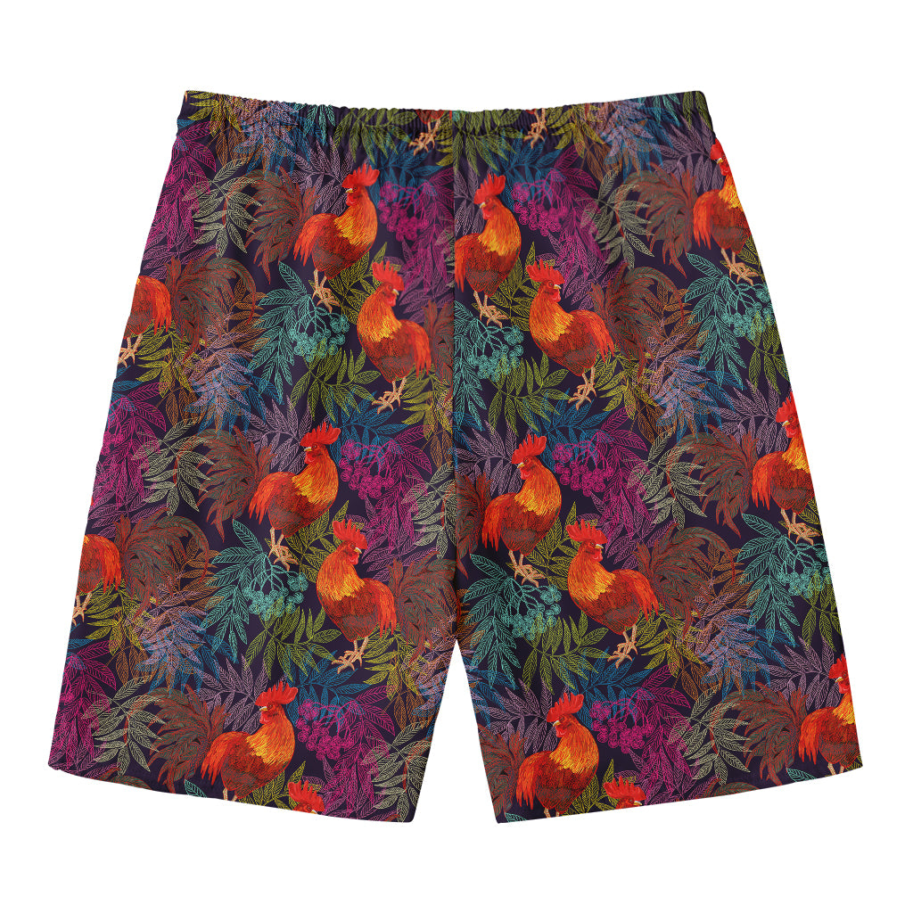 Rooster And Rowan Pattern Print Men's Swim Trunks