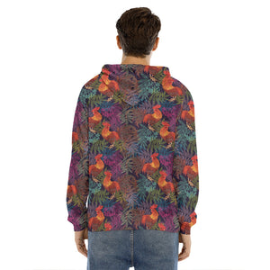 Rooster And Rowan Pattern Print Men's Velvet Pullover Hoodie