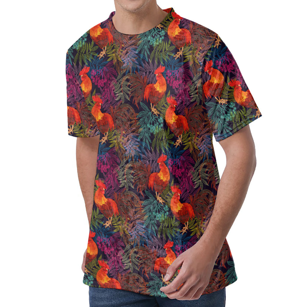 Rooster And Rowan Pattern Print Men's Velvet T-Shirt