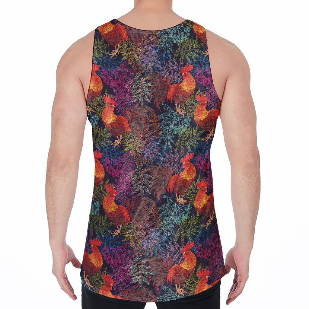 Rooster And Rowan Pattern Print Men's Velvet Tank Top