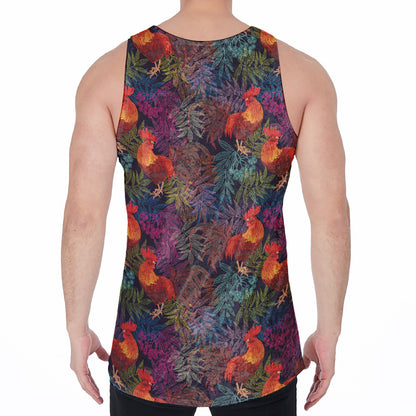 Rooster And Rowan Pattern Print Men's Velvet Tank Top
