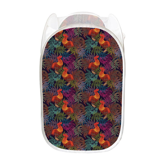 Rooster And Rowan Pattern Print Mesh Laundry Hamper