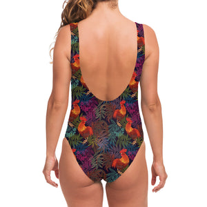 Rooster And Rowan Pattern Print One Piece Swimsuit