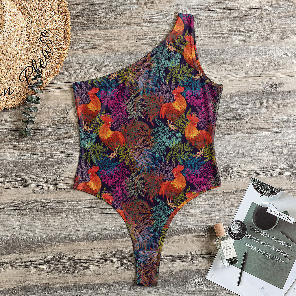 Rooster And Rowan Pattern Print One Shoulder Bodysuit