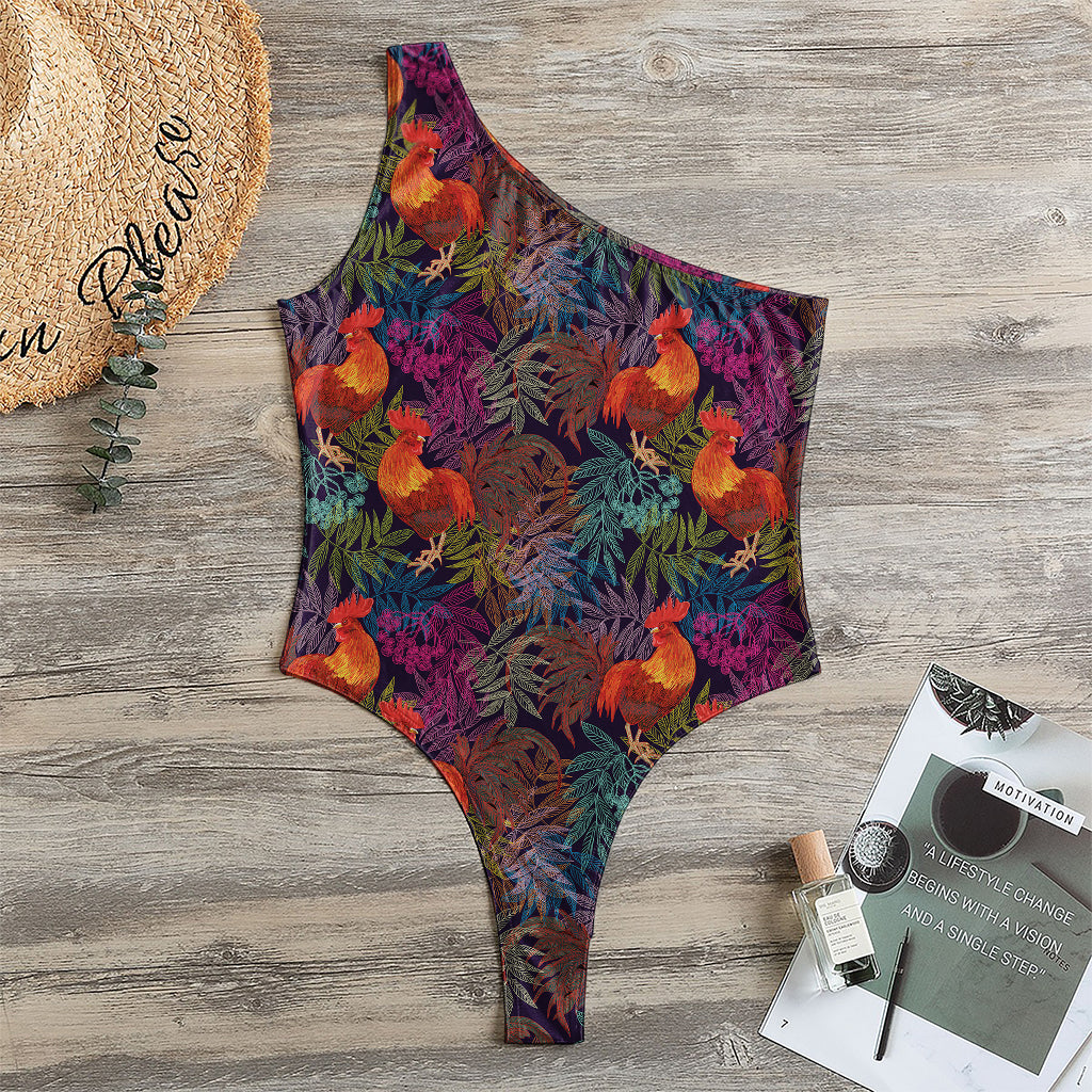 Rooster And Rowan Pattern Print One Shoulder Bodysuit