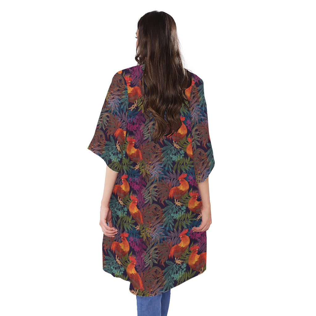 Rooster And Rowan Pattern Print Open Front Beach Cover Up