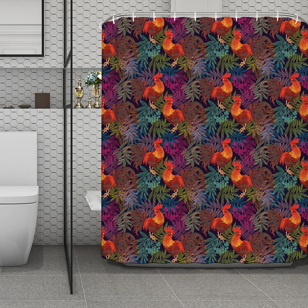 Rooster And Rowan Pattern Print Polyester Shower Curtain