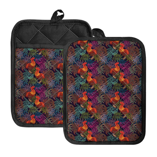Rooster And Rowan Pattern Print Pot Holders With Pocket
