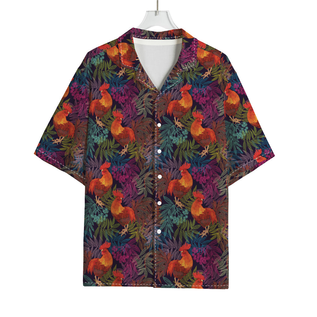 Rooster And Rowan Pattern Print Rayon Hawaiian Shirt