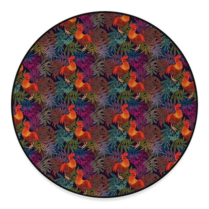 Rooster And Rowan Pattern Print Round Floor Mat