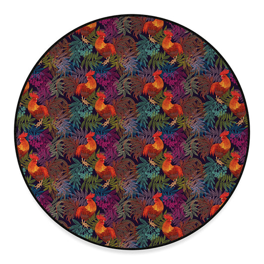 Rooster And Rowan Pattern Print Round Floor Mat