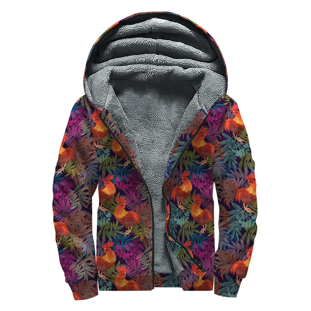 Rooster And Rowan Pattern Print Sherpa Lined Zip Up Hoodie