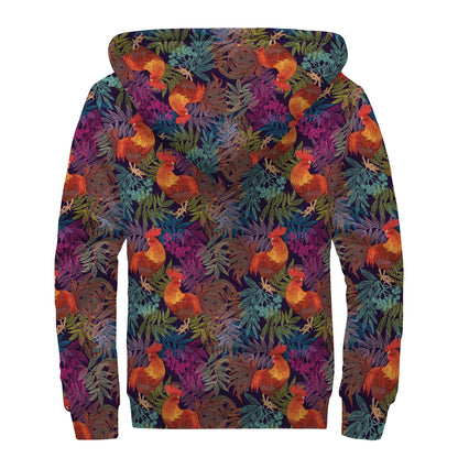 Rooster And Rowan Pattern Print Sherpa Lined Zip Up Hoodie