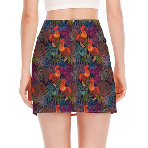 Rooster And Rowan Pattern Print Side Slit Mini Skirt