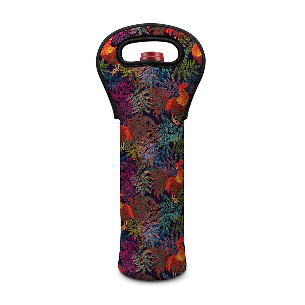 Rooster And Rowan Pattern Print Single Neoprene Wine Tote