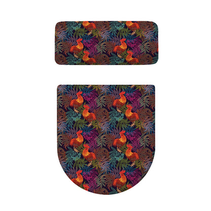 Rooster And Rowan Pattern Print Toilet Lid And Tank Cover Set