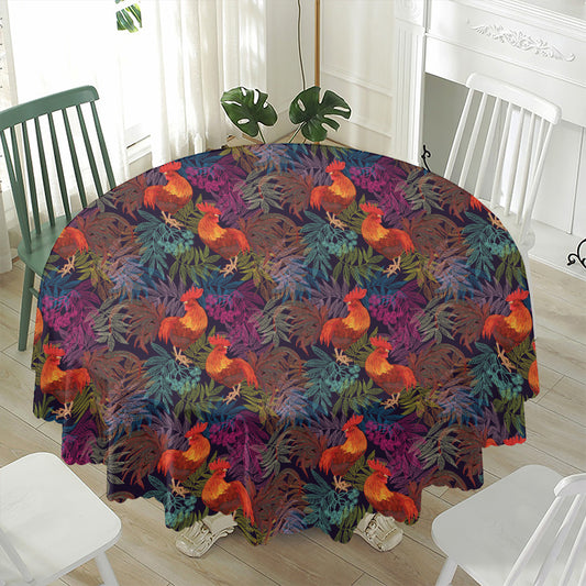Rooster And Rowan Pattern Print Waterproof Round Tablecloth