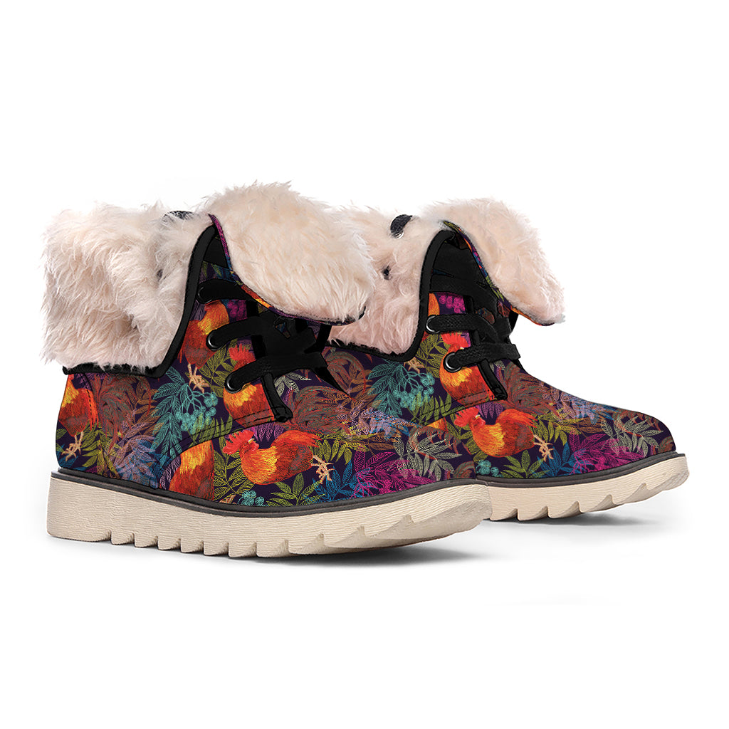 Rooster And Rowan Pattern Print Winter Boots