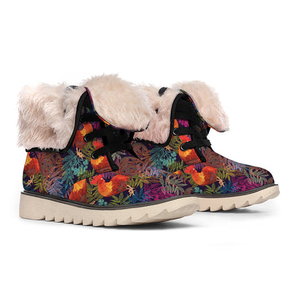 Rooster And Rowan Pattern Print Winter Boots