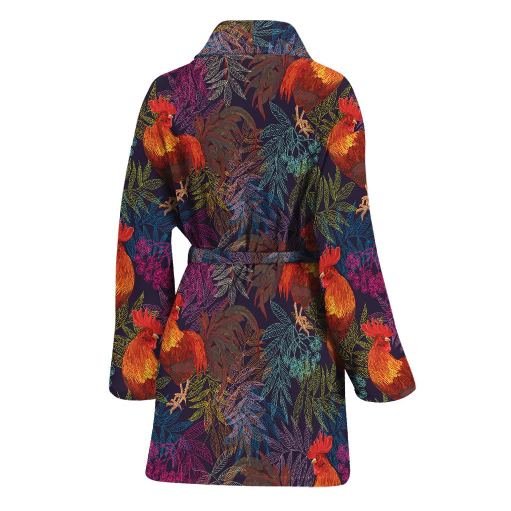 Rooster And Rowan Pattern Print Women's Bathrobe