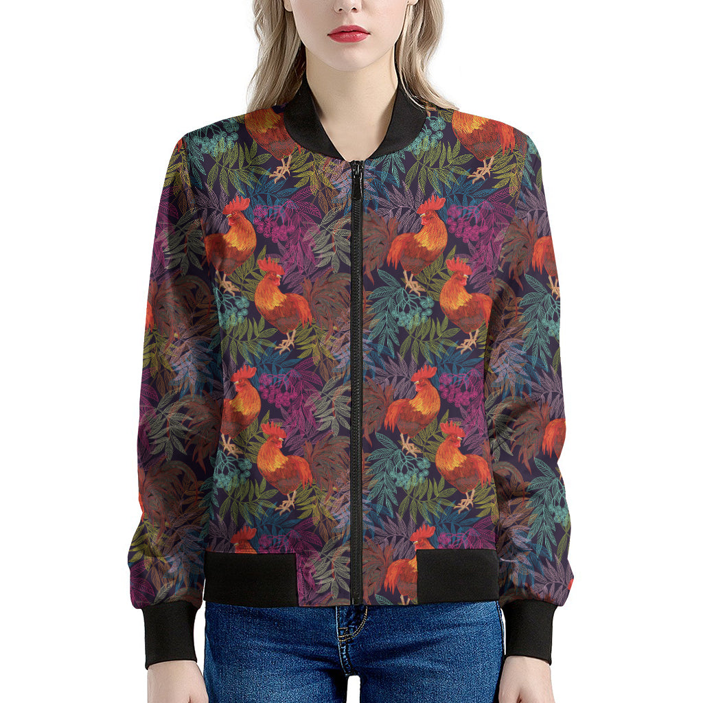 Rooster And Rowan Pattern Print Women's Bomber Jacket