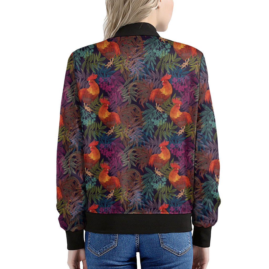 Rooster And Rowan Pattern Print Women's Bomber Jacket