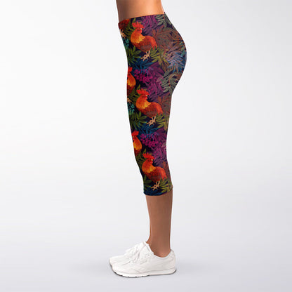 Rooster And Rowan Pattern Print Women's Capri Leggings