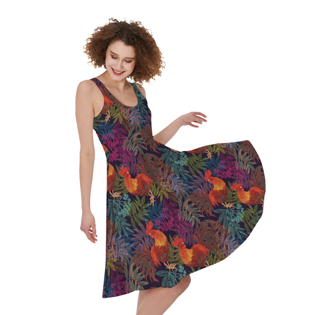 Rooster And Rowan Pattern Print Women's Sleeveless Dress