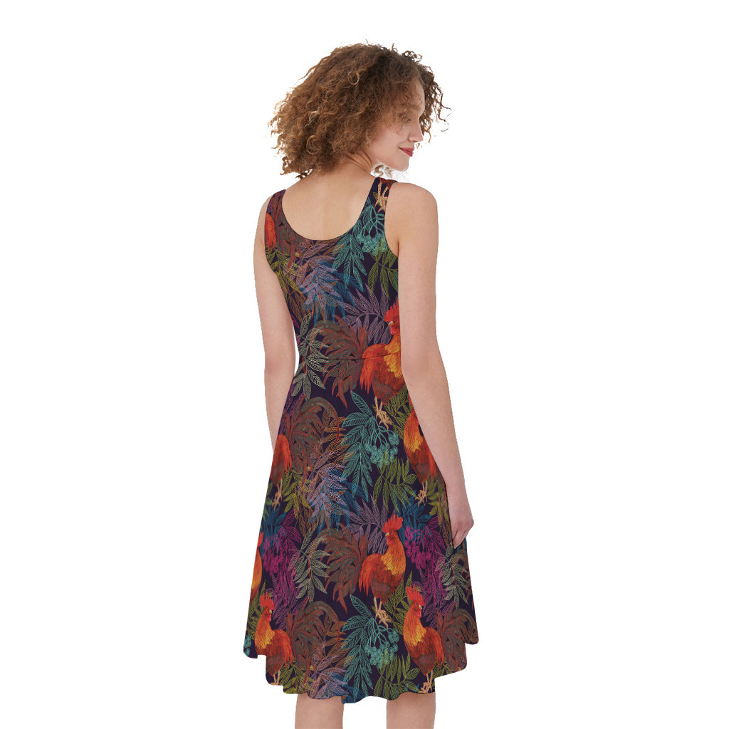 Rooster And Rowan Pattern Print Women's Sleeveless Dress