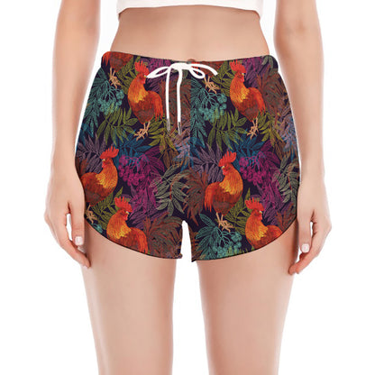 Rooster And Rowan Pattern Print Women's Split Running Shorts