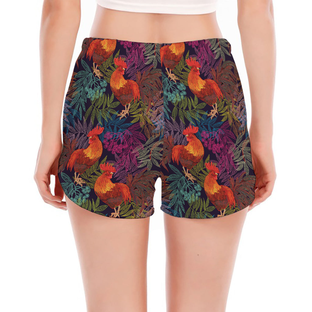 Rooster And Rowan Pattern Print Women's Split Running Shorts
