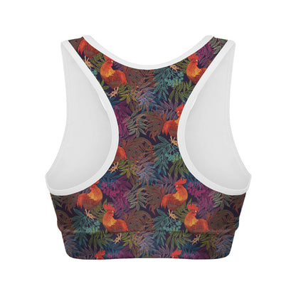 Rooster And Rowan Pattern Print Women's Sports Bra