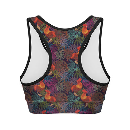 Rooster And Rowan Pattern Print Women's Sports Bra