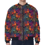 Rooster And Rowan Pattern Print Zip Sleeve Bomber Jacket