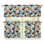 Rooster And Snowflake Pattern Print 3 Piece Kitchen Curtains