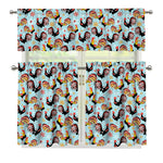Rooster And Snowflake Pattern Print 3 Piece Kitchen Curtains