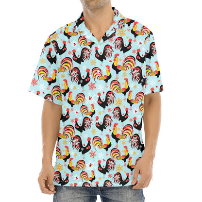 Rooster And Snowflake Pattern Print Aloha Shirt