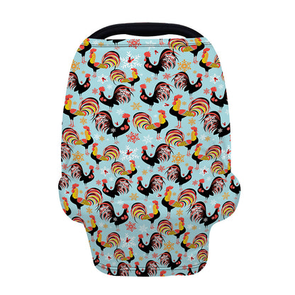 Rooster And Snowflake Pattern Print Baby Seat Cover
