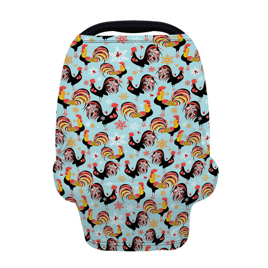 Rooster And Snowflake Pattern Print Baby Seat Cover