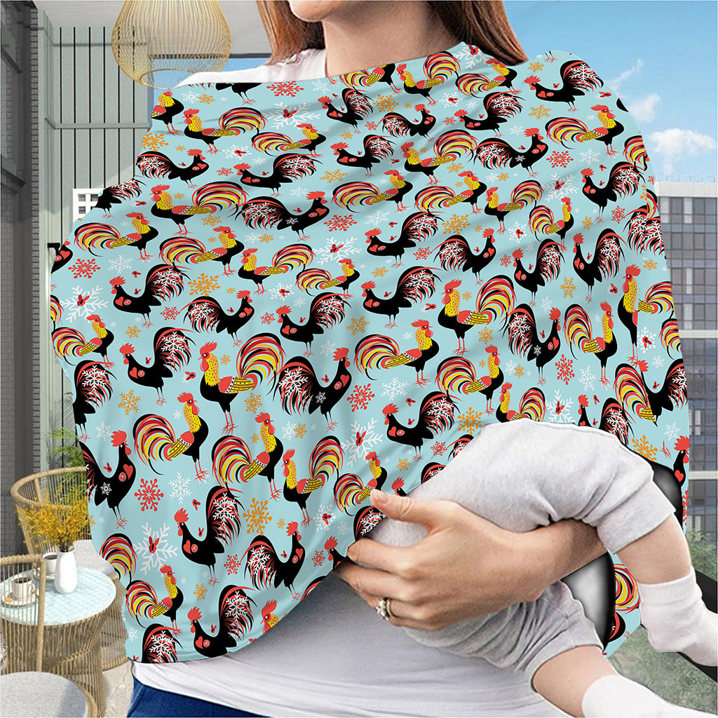 Rooster And Snowflake Pattern Print Baby Seat Cover