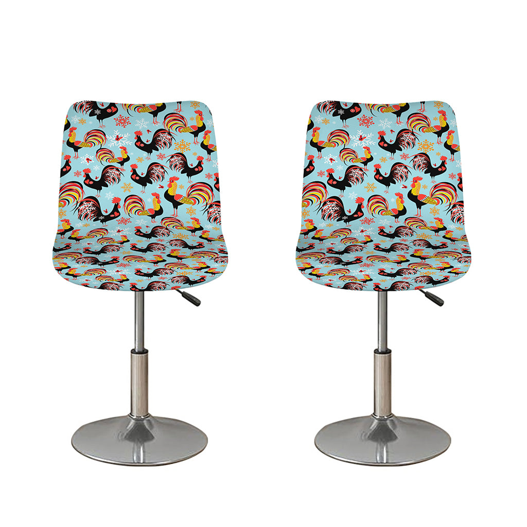 Rooster And Snowflake Pattern Print Bar Stool Covers