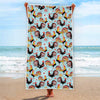 Rooster And Snowflake Pattern Print Beach Towel