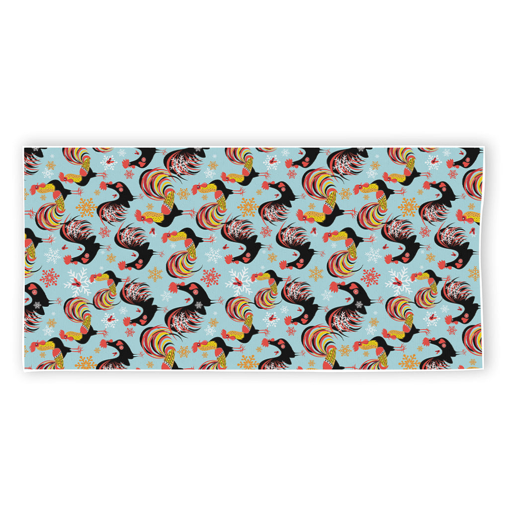 Rooster And Snowflake Pattern Print Beach Towel