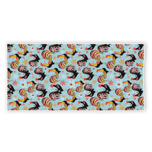 Rooster And Snowflake Pattern Print Beach Towel