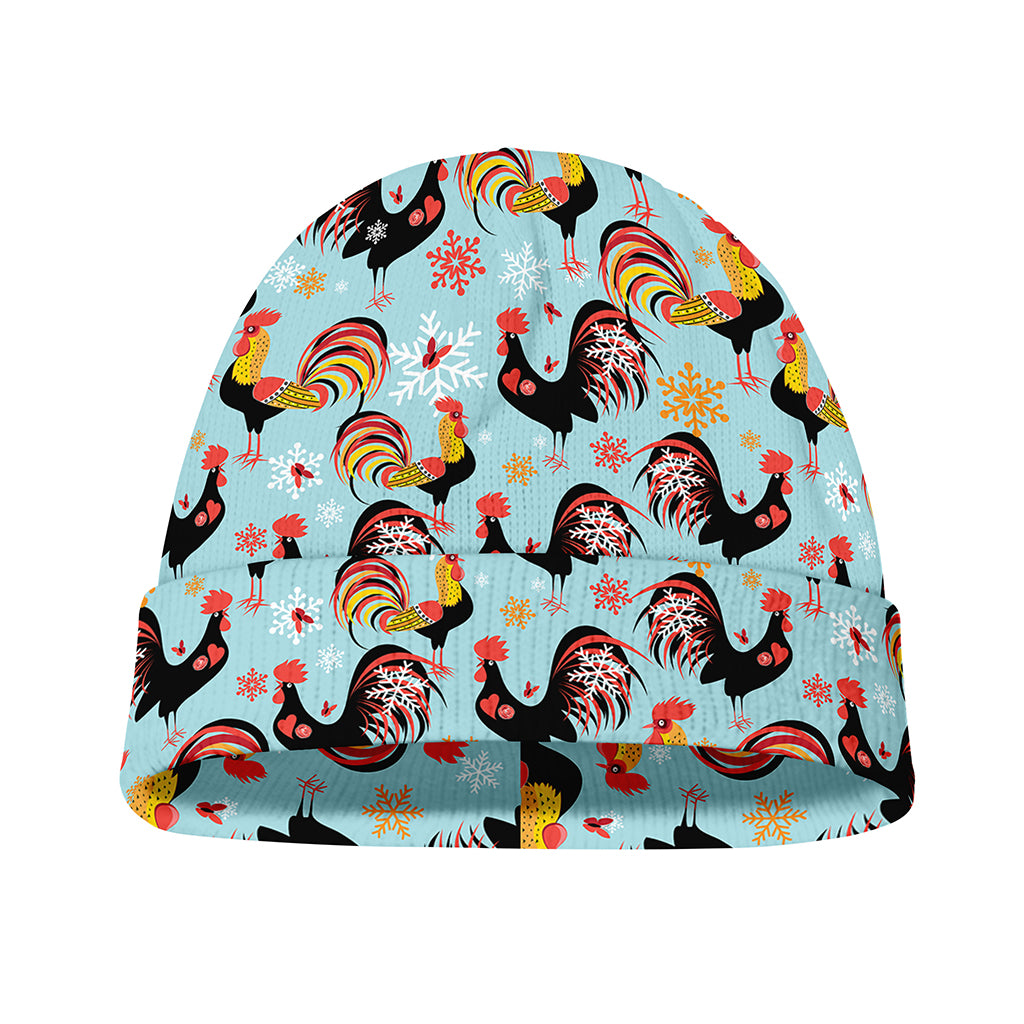 Rooster And Snowflake Pattern Print Beanie