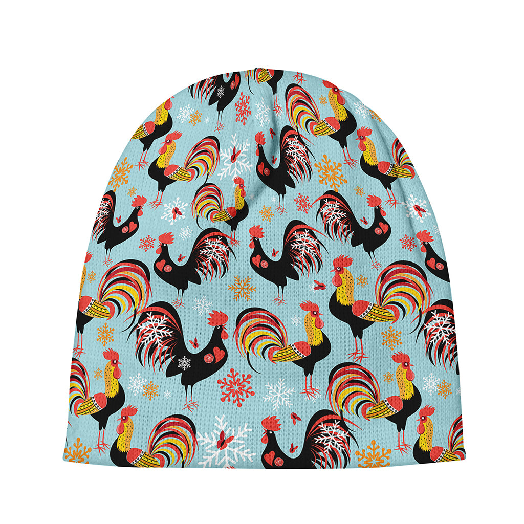 Rooster And Snowflake Pattern Print Beanie