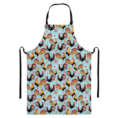 Rooster And Snowflake Pattern Print Bib Apron With Pocket